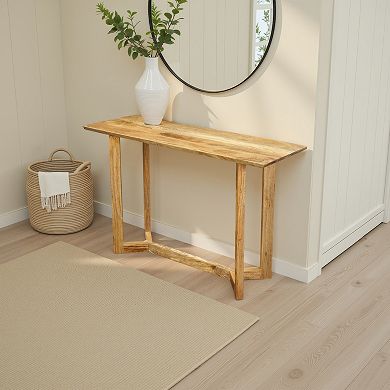 Nina Console Table, 48" Rectangular Top, Open Frame with Trestle Base, Natural Brown Mango Wood