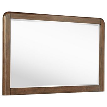 Rie Dresser Mirror, Walnut Brown Wood, Rounded Open Corners, 32 Inch
