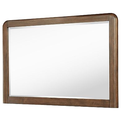 Rie Dresser Mirror, Walnut Brown Wood, Rounded Open Corners, 32 Inch