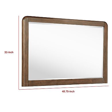 Rie Dresser Mirror, Walnut Brown Wood, Rounded Open Corners, 32 Inch