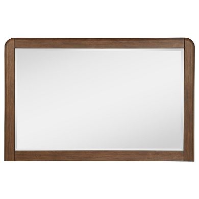 Rie Dresser Mirror, Walnut Brown Wood, Rounded Open Corners, 32 Inch