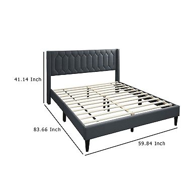 Jeo Bed, Geometric Stitched Burlap Upholstery