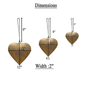 Myri Decorative Metal Heart Wall Decor Set of 3, Iron with Jute Hanging Rope