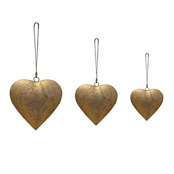 Myri Decorative Metal Heart Wall Decor Set of 3, Iron with Jute Hanging Rope