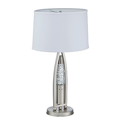 Danie Table Lamp, 4 Way Switch, Clear Glass Tube, Silver Metal 28 Inch