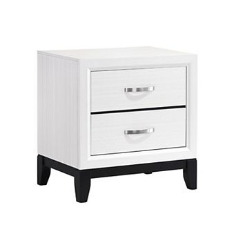 Ameya Nightstand, 2 Drawers w Chrome Handles, White and Black, 25 Inch