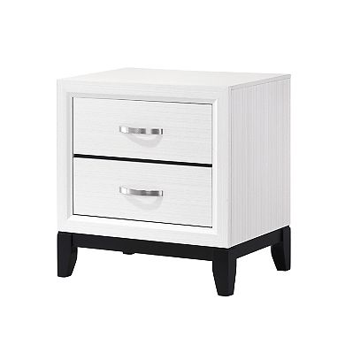 Ameya Nightstand, 2 Drawers w Chrome Handles, White and Black, 25 Inch