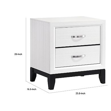 Ameya Nightstand, 2 Drawers w Chrome Handles, White and Black, 25 Inch