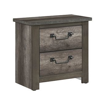 Nemy Nightstand, 2 Drawers, Gray Melamine Laminate, Drop Handles