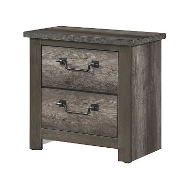 Nemy Nightstand, 2 Drawers, Gray Melamine Laminate, Drop Handles