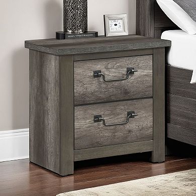 Nemy Nightstand, 2 Drawers, Gray Melamine Laminate, Drop Handles
