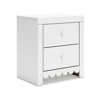 Molv Nightstand, 2 Drawers w 2 USB Ports, Retro Laminate Matte White