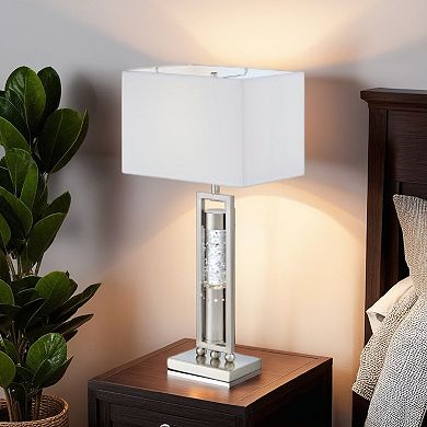 Farah Table Lamp with 4 Way Switch, Clear Glass, Silver Metal 28 Inch