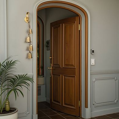 Zema Rustic Iron Hanging Bells Wall Decor, Cylindrical Cowbell on 28 Inch Jute Rope, Antique Gold