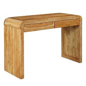 Arlow Console Table, 43" Wide Top, Handcrafted Natural Brown Acacia Wool, Dual Drawer Storage