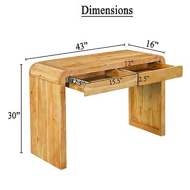 Arlow Console Table, 43" Wide Top, Handcrafted Natural Brown Acacia Wool, Dual Drawer Storage