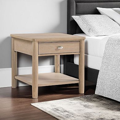 Neka Side End Table, Drawer Shelf, Brown Wood and Veneer, 24 Inch