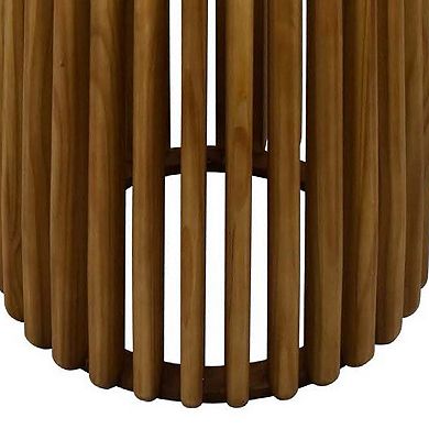 Gexy Side End Table, Marble Top, Slatted Drum Base