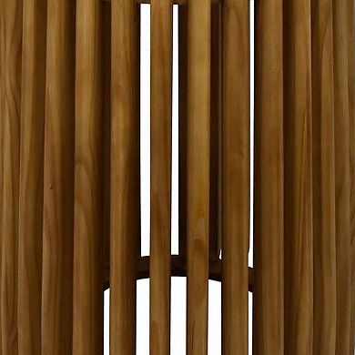 Gexy Side End Table, Marble Top, Slatted Drum Base