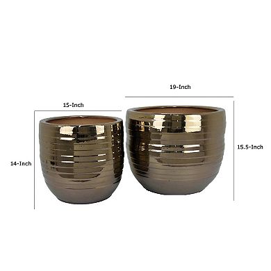 Paulo Barrel Planter Set of 2, Raised Ribbed Ceramic