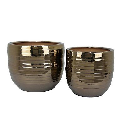 Paulo Barrel Planter Set of 2, Raised Ribbed Ceramic