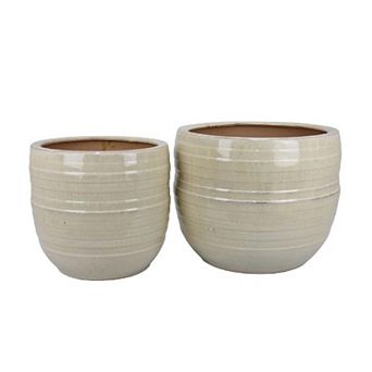 Paulo Barrel Planter Set of 2, Raised Ribbed Ceramic