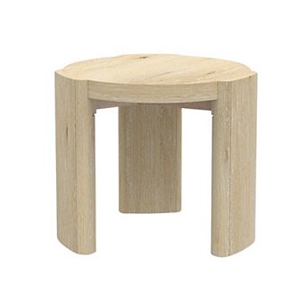 Lony End Table, 20 Inch Round, Modern Panel Legs, Natural Brown