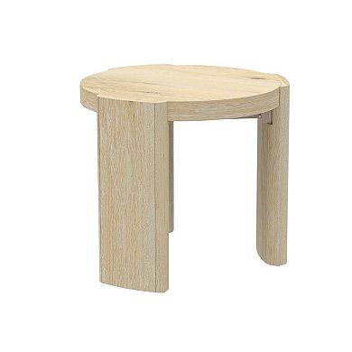 Lony End Table, 20 Inch Round, Modern Panel Legs, Natural Brown