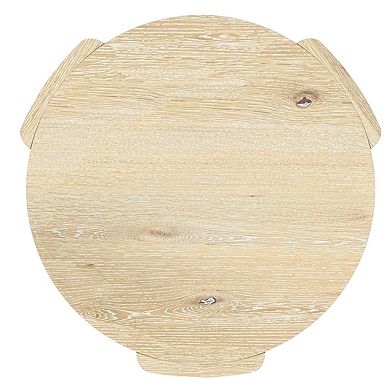 Lony End Table, 20 Inch Round, Modern Panel Legs, Natural Brown