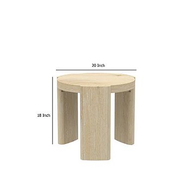 Lony End Table, 20 Inch Round, Modern Panel Legs, Natural Brown