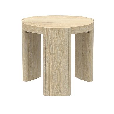 Lony End Table, 20 Inch Round, Modern Panel Legs, Natural Brown