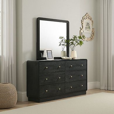 Cavy Dresser Mirror, Rounded Corners and Flat Glass, Black Melamine