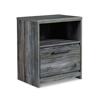 Bays Nightstand, 1 Drawer USB Port, Modern Rustic Laminate Smoky Gray
