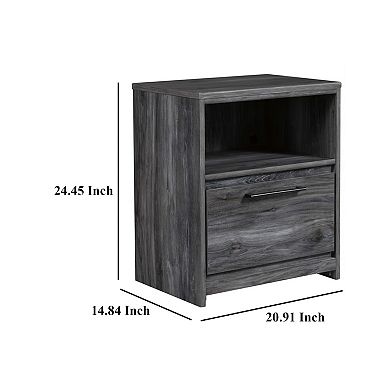 Bays Nightstand, 1 Drawer USB Port, Modern Rustic Laminate Smoky Gray