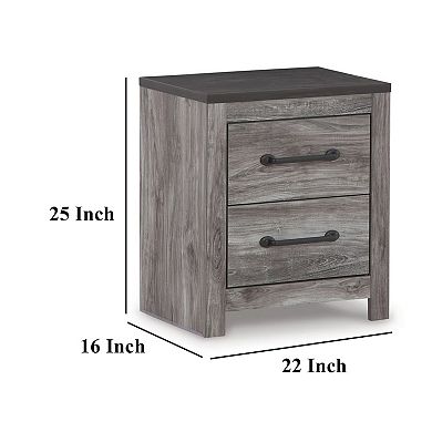 Bono Nightstand, 2 Storage Drawers, 25 Inch, Wood Grain Gray Finish