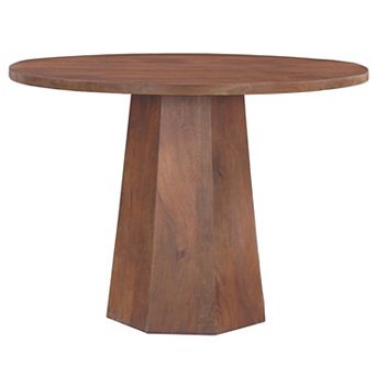 Koi Dining Table, 42inch Round Top, Handmade Ambre Brown Mango Wood, Octagonal Pedestal Base