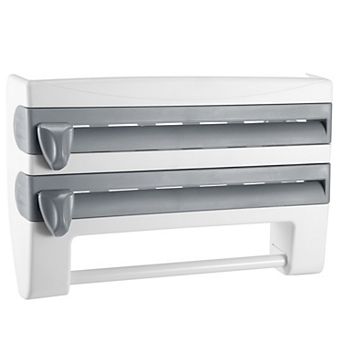 Kitchen Roll Dispenser & Organizer with Cutter, Wall-Mounted for Paper, Plastic Wrap, Foil