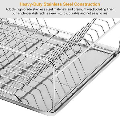 Stainless Steel Dish Drying Rack with Drainboard & Cutlery Holder, Kitchen Dish Organizer