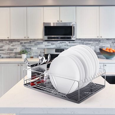 Stainless Steel Dish Drying Rack with Drainboard & Cutlery Holder, Kitchen Dish Organizer