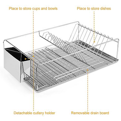 Stainless Steel Dish Drying Rack with Drainboard & Cutlery Holder, Kitchen Dish Organizer