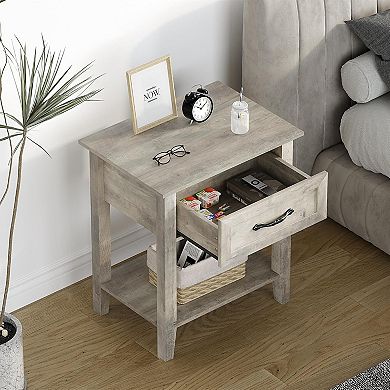 Modern Nightstand End Table Side Table with Storage Drawer for Bedroom,Living Room,Grey