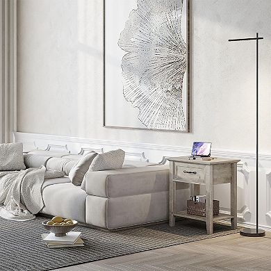 Modern Nightstand End Table Side Table with Storage Drawer for Bedroom,Living Room,Grey