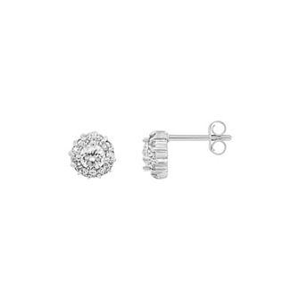 Primrose Silver-Tone Cubic Zirconia Halo Stud Earrings