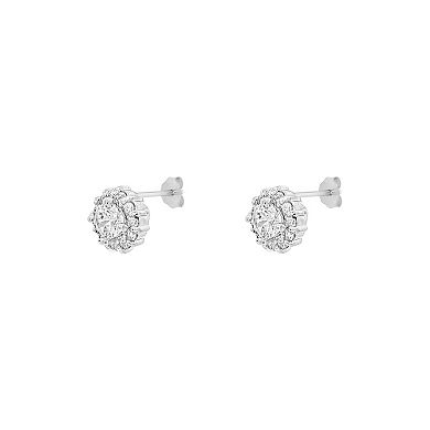 Primrose Silver-Tone Cubic Zirconia Halo Stud Earrings