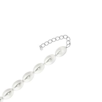 PRIMROSE Silver Plated Simulated Pearl & Cubic Zirconia Accent Bracelet