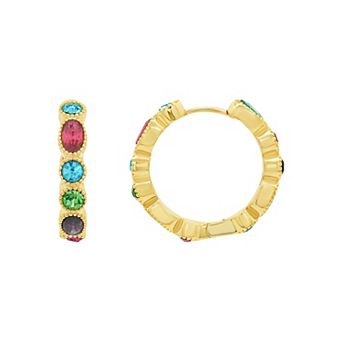 PRIMROSE 14k Gold Flash Plated Multi Simulated Stone Hoop Earrings