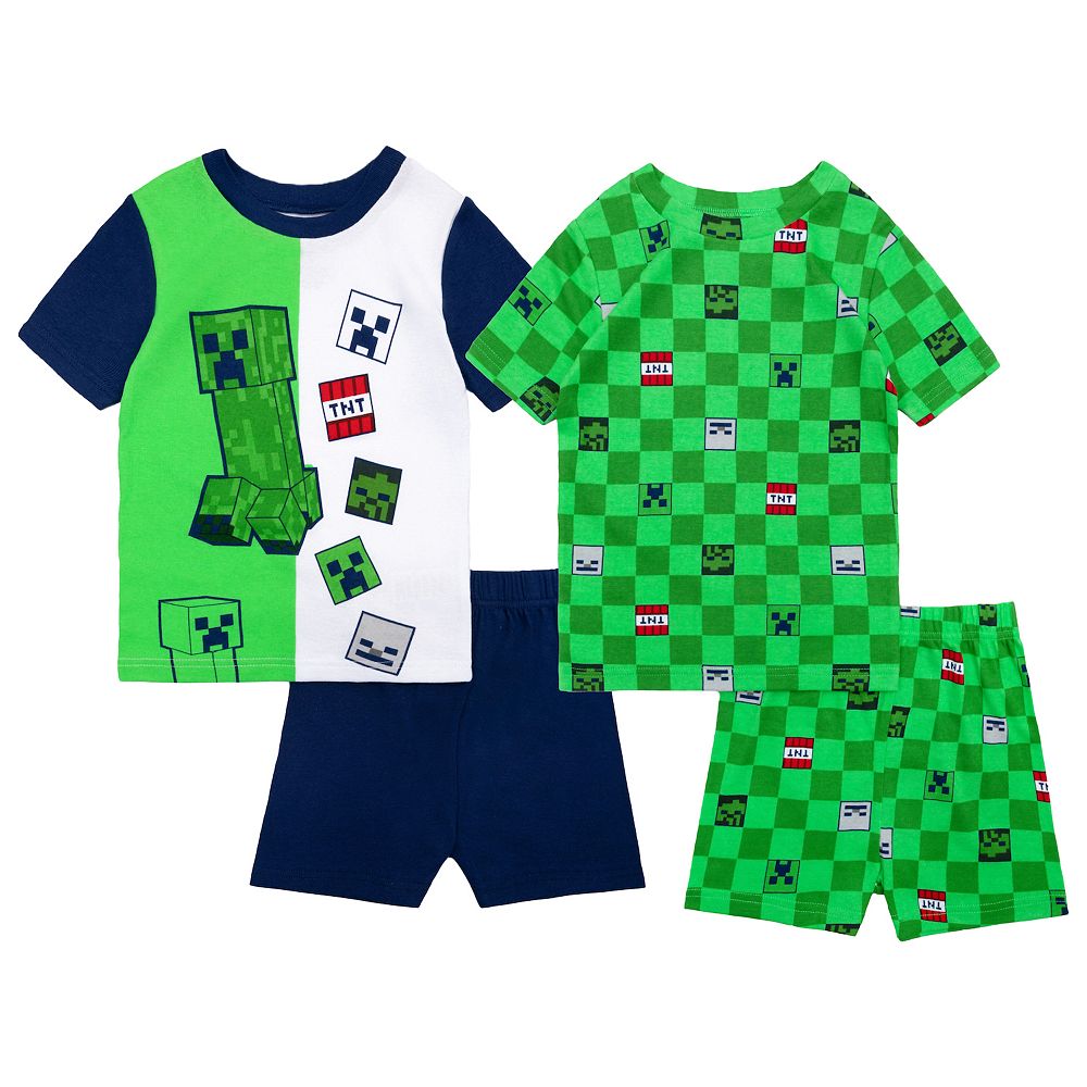 Boys 6-12 Minecraft "Checked Craft" 4-Piece Pajama Top & Pajama Shorts Set