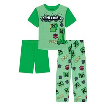 Boys 6-12 Minecraft "SSS OH NO" 3 pc Pajama Top, Pajama Bottoms & Pajama Shorts Set