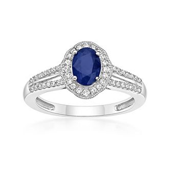 Gemminded Rhodium Over 10k Gold 1/4 Carat T.W. Diamond & Sapphire Ring