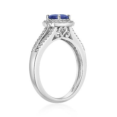 Gemminded Rhodium Over 10k Gold 1/4 Carat T.W. Diamond & Sapphire Ring